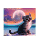 【 夕陽の海 月夜の猫 】☆ ネコ（個別スタンプ：2）