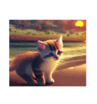 【 夕陽の海 月夜の猫 】☆ ネコ（個別スタンプ：4）