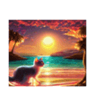 【 夕陽の海 月夜の猫 】☆ ネコ（個別スタンプ：6）