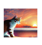 【 夕陽の海 月夜の猫 】☆ ネコ（個別スタンプ：7）