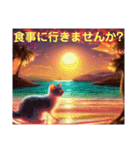 【 夕陽の海 月夜の猫 】☆ ネコ（個別スタンプ：13）