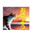 【 夕陽の海 月夜の猫 】☆ ネコ（個別スタンプ：15）
