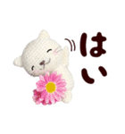 あみぐるみ 白ネコ（花）（個別スタンプ：3）