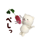 あみぐるみ 白ネコ（花）（個別スタンプ：34）