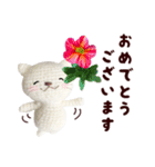 あみぐるみ 白ネコ（花）（個別スタンプ：38）