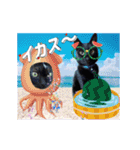 動く黒猫ハルとロビン夏用（個別スタンプ：17）