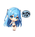 ちびキャラ ブルー水着ガール（個別スタンプ：4）