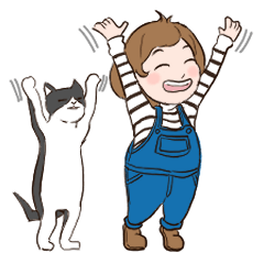 [LINEスタンプ] オーバーオールの女の子とネコ