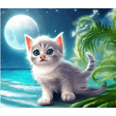 [LINEスタンプ] 【 夕陽の海 月夜の猫 】☆ ネコの画像（メイン）