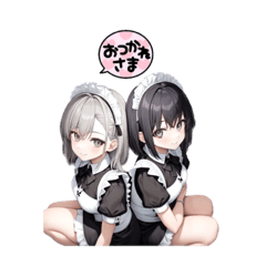 [LINEスタンプ] ブラックツインメイドガール