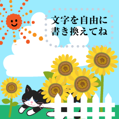 [LINEスタンプ] 文字は自由に書き替えて_夏_花いっぱいと猫の画像（メイン）