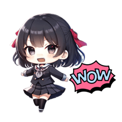 [LINEスタンプ] ちびキャラ 黒髪スクールガール