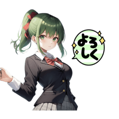 [LINEスタンプ] グリーンポニーテールスクールガール